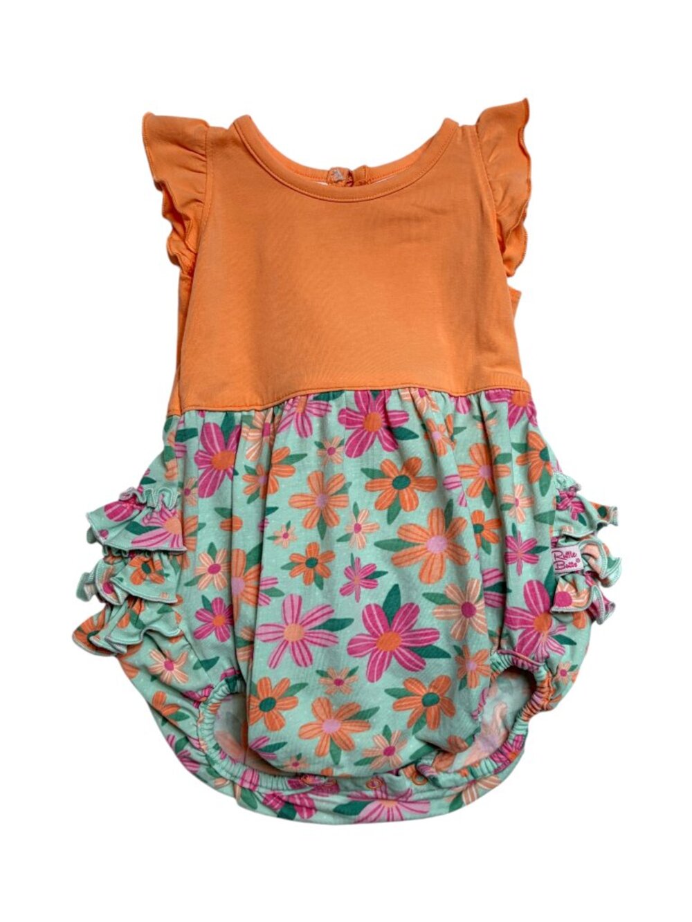 Ruffle Butts size 0-3 months floral Baby Romper with Orange Top